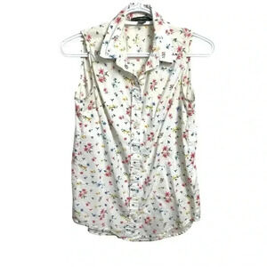 Primark 100% cotton sleeveless summer casual shirt  White w Floral